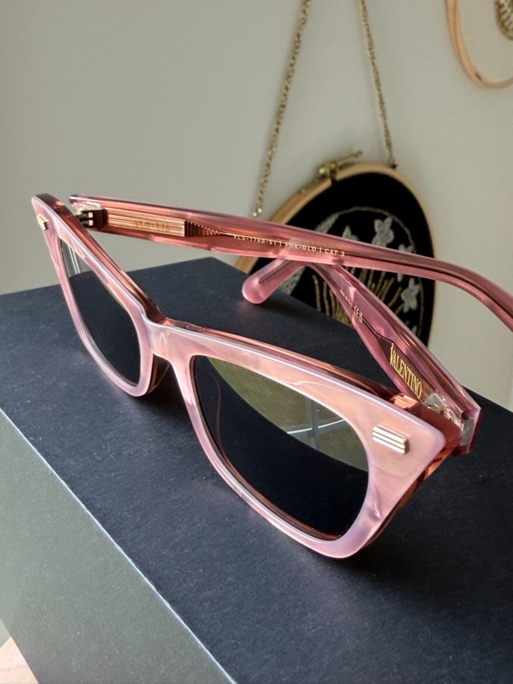 Valentino Pink Acetate Cat-Eye Sunglasses with Dark Lenses